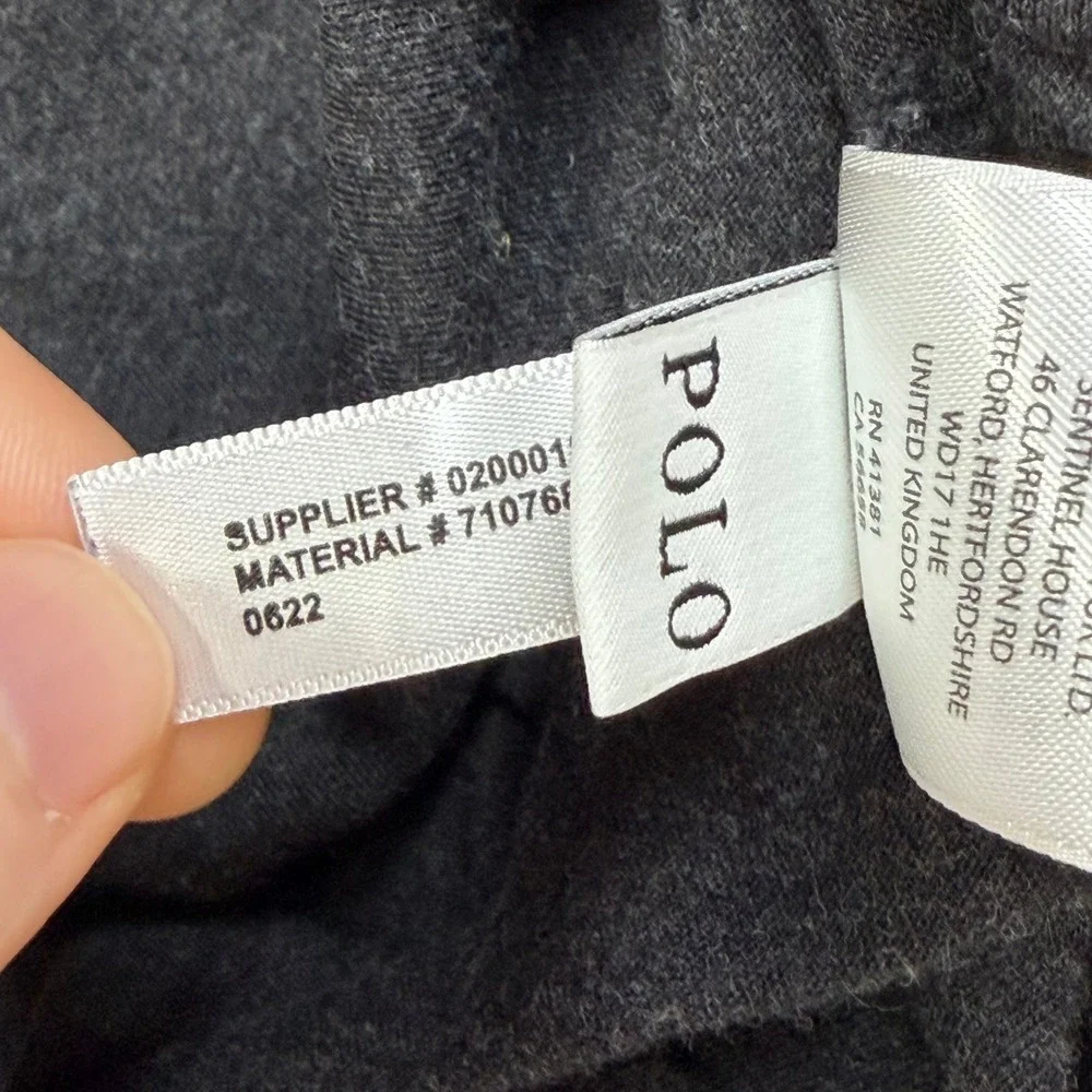Polo Ralph Lauren Mens Charcoal Grey Long Sleeve Hooded T-Shirt Medium Preppy